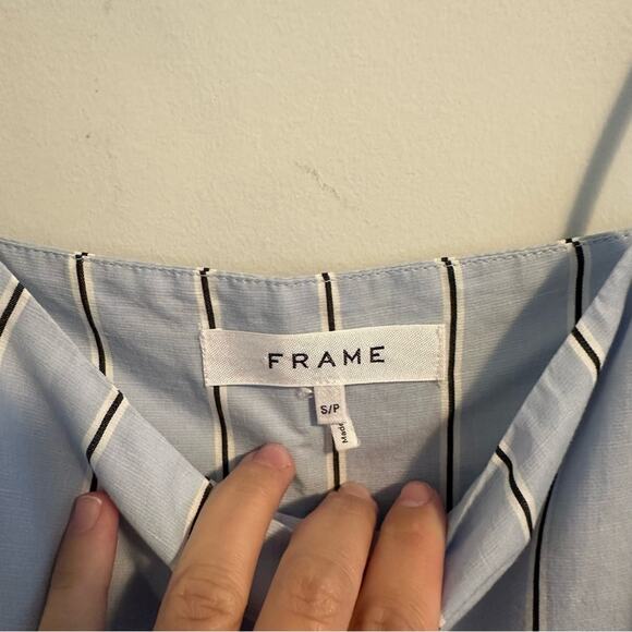 Frame Blue Striped Cotton Hemp Asymmetric Maxi Dress Small - Picture 12 of 13